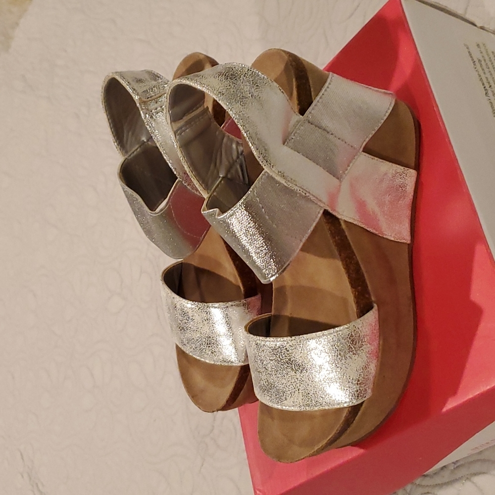 Nature Breeze Silver Wedge heels size 6.5. New with tags and original box.